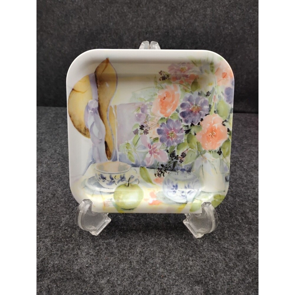Vintage Vanity Tray Italy Melamine Small Trinket Dish Floral Garden Tea Party